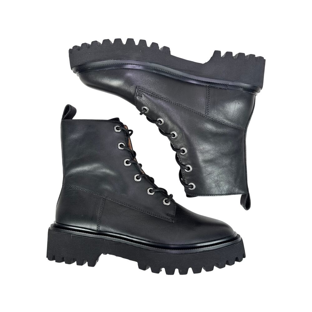 Madewell Rayna Boots Womens 8 Black Leather‎ Lugsole Lace Up NG667